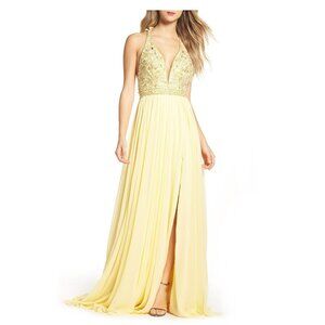 Mac Duggal Beaded Halter Neck Chiffon Gown- Size 4